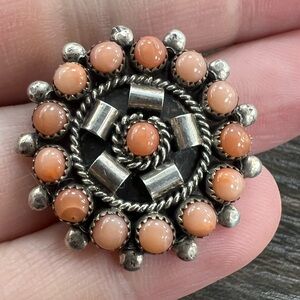 Lorraine Waatsa Zuni coral petite 925 Sterling Silver pin pendant